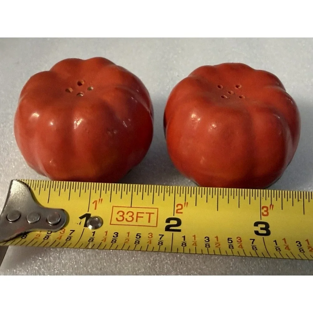 Vintage Japan Tomato Salt Pepper Shakers Ceramic Red Cork Stoppers MCM